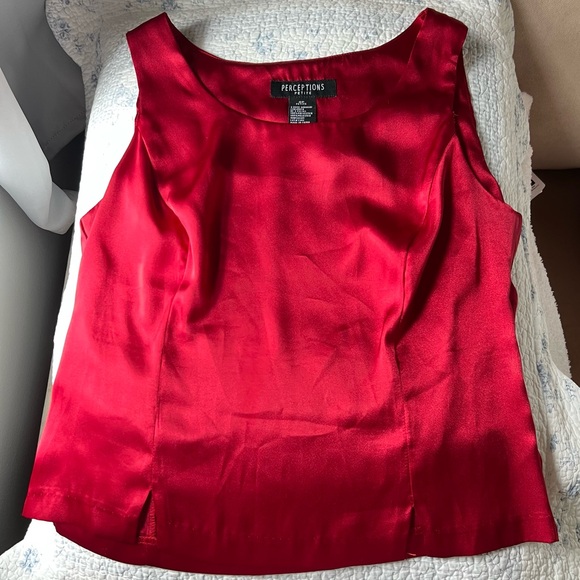 Perceptions Tops - Vintage 90’s Perceptions Petite Satin Red Sleeveless Blouse, Sz 6P